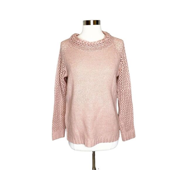 Bellfield S Small Blush Pink Knit Sweater Top Long Sleeve Crochet Acrylic Rose - Picture 1 of 7